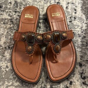 LIKE NEW Stuart Weitzman Leather Tan Embellished Sandals